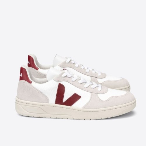 Veja V-10 B-mesh Mens Trainers White/Red UK 79889